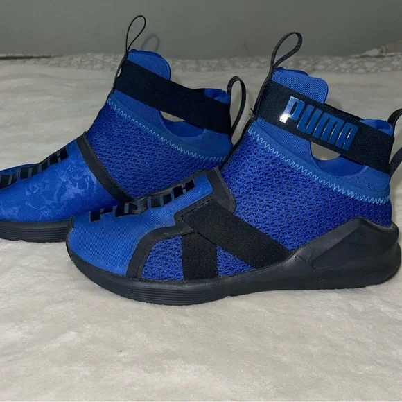 PUMA Ouma Fierce Blue and Black Strap Sneakers Size 5.5 - Picture 2 of 8